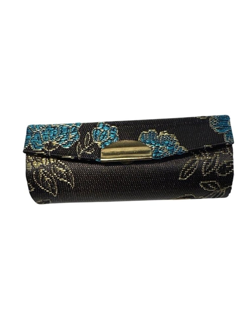Floral Black & Gold Lipstick Case With Mirror Compact Accessory